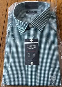 CHAPS Extra Cómodo Calce Regular Para Hombre XL Manga Larga 17-17.5 36/37 Verde A Cuadros - Imagen 1 de 8