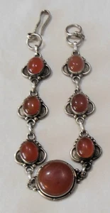 Vintage Sterlingsilber & Karneol Stein Cabochon Lünette Set Armband - Bild 1 von 8