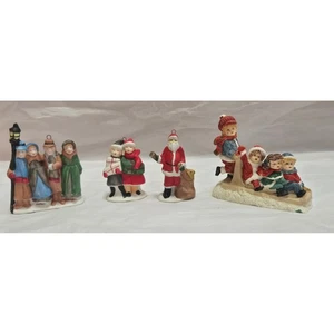 Vtg Mervyn's Village Square Set Of 4 Christmas Carolers Santa Sleigh Ornaments - Picture 1 of 6