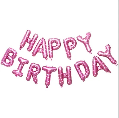 Pink Heart HAPPY BIRTHDAY Balloons 13pc Set 16” Foil Letters Party Decoration  - Image 1 of 3