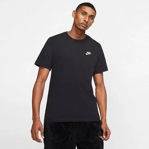 Nike Hombres Ropa Deportiva Club Cuello Redondo Camiseta Calce Clásico Negro/Blanco - Imagen 1 de 4