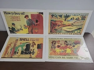 LOT of 4 - ART DECO SHELL GAS STATION 11x17 POSTER PUMP MOTOR OIL AUTO CAR - Picture 1 of 9
