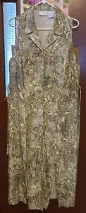 Worthington Sleeveless Button Down Maxi Dress Green, Tan & Drk. Brown Size 16 I - Picture 1 of 6
