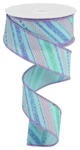 Multi Diagonal Stripes Wired Ribbon, 1.5" x 10 Yards (Ice Blue) - RGB1322JC - Picture 1 of 1