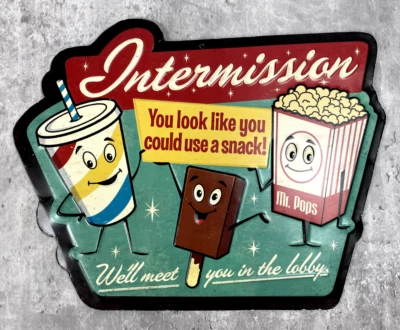 Intermission Retro Style Metal Sign 10x14 Man Cave Home Theater Movie Snacks - Image 1 of 4