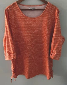 Kim Rogers 2X Orange & White Striped Top w/ Ruched Side 3/4 Tab Sleeve EUC - Picture 1 of 5