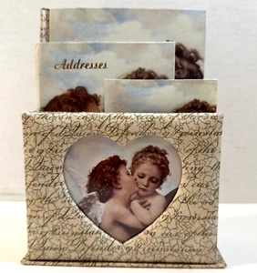 Angels Cherubs Gift Desk Set Address Book Journal Memo Pad Art wood river media - Picture 1 of 13