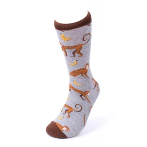 MONOS CON PLÁTANOS POR TODAS PARTES GRIS PAR DE CALCETINES NOVEDOSOS - Imagen 1 de 3