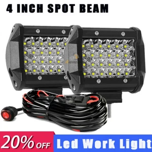 Pair 4 Inch 240W Spot Beam LED Work Light Bar Offroad Fog Driving Backup+Wire - Foto 1 di 11