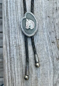Vintage Sterling Silver Horse Head Motif Bolo Tie Braided Leather Cord - Picture 1 of 6