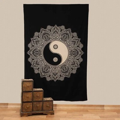 Wandteppich Tagesdecke Ying & Yang Deko Tuch Indien Mandala ca. 200 x 135 cm Goa - Bild 1 von 4