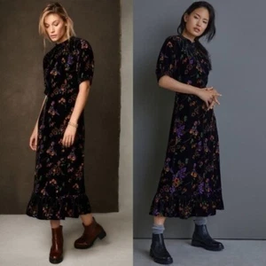 Maxi Vestido Laura OTHILIA Anthropologie Negro Floral Terciopelo Motivo Burnout L 12/14 - Imagen 1 de 9