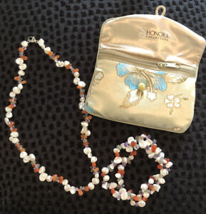 Honora Keshi Pearl Amethyst Carnelian Necklace 18" Bracelet Set QVC