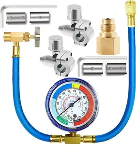 R134A Freon Recharge Hose Kit with Gauge, Bullet Piercing Valve & Can Tap - Picture 1 of 7