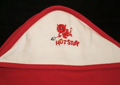 Manta de bebé de colección Gymboree Hot Stuff con capucha roja blanca a rayas Lil Devil 2001 Foto 1 de 4