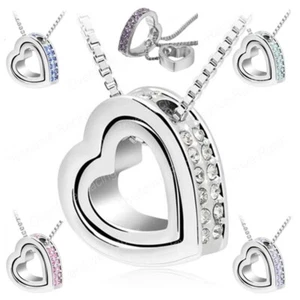 Herzkette Zirkonia Silber Damenkette Collier Halskette Herz Strass Liebe Heart - Bild 1 von 7