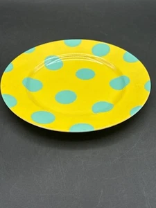 Fitz & Floyd Polka Dots 7.5" Fine Porcelain Salad Plate Turquoise On Yellow Japa - Picture 1 of 4