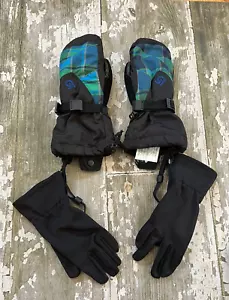 BURTON Youth 2 in 1 Mittens with liner Gloves Snow Ski Snowboard Winter Plaid M - Picture 1 of 4