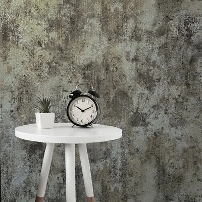 Industrial Distressed Brown taupe gold faux fabric textured modern wallpaper 3D - Image 1 of 4