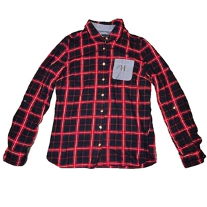 Tommy Hilfiger Shirt Womens Size Medium Red Black Plaid Button Up Long Sleeve - Picture 1 of 6