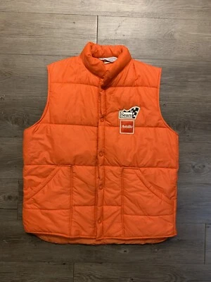 Vintage Sears Autolite Patch Vest Jacket Sz M Puffer Orange Racing Care 70s 80s - Image 1 of 4
