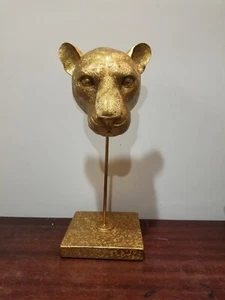 14" Golden Jaguar Head Bust Home Decor - Picture 1 of 9