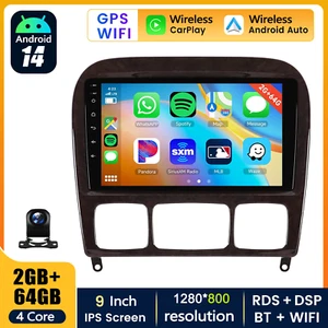 64G Android 14 Autoradio CarPlay Kam WiFi FM GPS Navi Für Mercedes S Klasse W220 - Bild 1 von 15