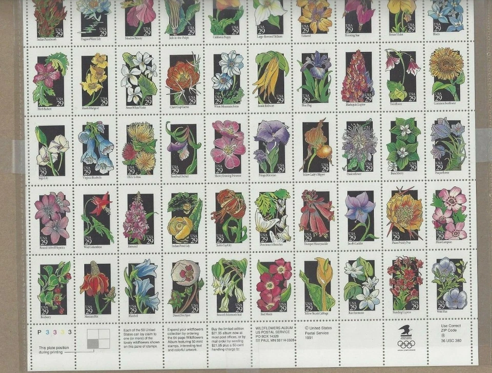 U S Full Sheet Of Mint Stamps Scott #2696a Wild Flowers 50 Different See Info - Image 1 of 1