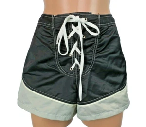 VTG 90s OP Juniors Shorts Surf Board Swim Beach Lace Front Black Silver sz 9 - Picture 1 of 9