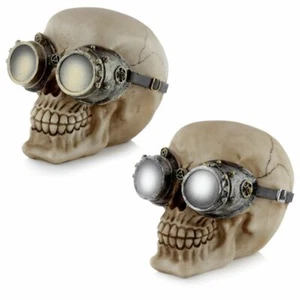 Steampunk Style Skull Ornament Wearing Gold or Silver Goggles - Picture 1 of 3