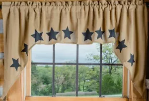 New Primitive Country Farmhouse Rustic BLACK STAR BURLAP CAFE SWAGS Curtains - Picture 1 of 1