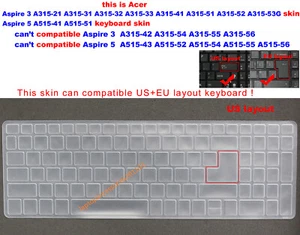 Keyboard Skin Cover for Acer Aspire 3 A315-21-31-32-33-41-51-52-53 A515-41-51 - Picture 1 of 7