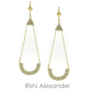 18k Gold Filled Bling Semi Circle Dangle Earrings Handmade in Brazil - Picture 1 of 2