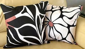 Set/2 18x18 Black Beige Modern Abstract Botanical Throw Pillow Cushion Covers - Picture 1 of 11