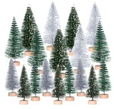 18 piezas. Pinos en miniatura árboles de sisal con base de madera árbol de Navidad conjunto árboles. Foto 1 de 4