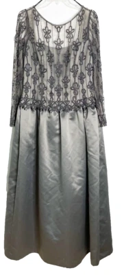 Bob Mackie Gray Beaded Evening Gown Long Sleeve Formal Mother of  Bride Dress 16 - Image 1 of 4