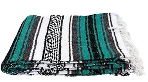 Mexican Blanket Teal Green Turquoise Serape Throw Yoga Boho Falsa Blanket XL - Picture 1 of 3