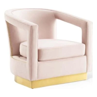 Modway Frolick Performance Velvet and Stainless Steel Armchair in Pink - Image 1 of 4