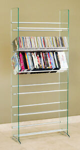 Cd Dvd Rack /Stand 6 Shelves 336 Cd 234 Dvd 138 Vhs Glass Tower Rack -New