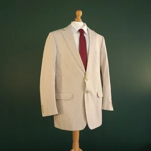 Brook Taverner Blazer Mens 42L Ivory Cotton Striped Summer Boating Jacket - Picture 1 of 15