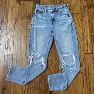 American Eagle Damen Gr. 0 Mom Jeans Strigid Blown Out Medium Blue Mid Rise - Bild 1 von 14
