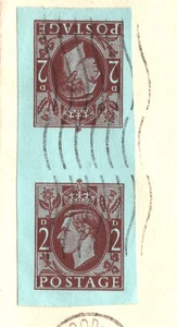 GB KGVI STO 2d BLUE PAPER Stationery *TETE-BECHE PAIR* Cover Used 1966 XG249 - Picture 1 of 16