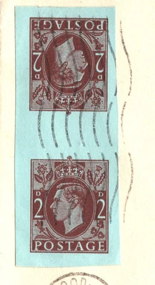 GB KGVI STO 2d BLUE PAPER Stationery *TETE-BECHE PAIR* Cover Used 1966 XG249 - Image 1 of 4