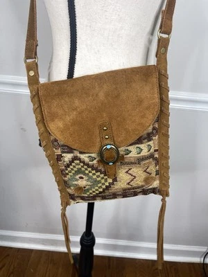 Lucky Brand Tapestry Suede Shoulder Bag Purse Crossbody Southwestern Boho - Image 1 of 4