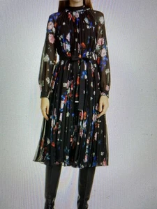 Ted Baker Damen Chiffon Plissee Blumen Midikleid Mehrfarbig Größe 4 (1) Neu ohne Etikett - Bild 1 von 14
