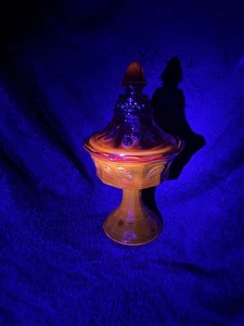 Vintage Tiara Red Amberina Pedestal Glass Candy Dish lid black light sunset mod - Picture 1 of 7