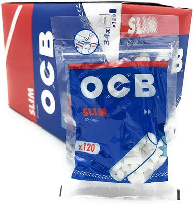 OCB Slim 6mm Filter Tips 10 Packs Of 120 Filters Per Pack (1200 Filters Total) - Image 1 of 4