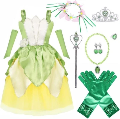 Princess Tiana Dress for Girls Green Fairy Frog 5-6T, Costume With Leis  - Image 1 of 4
