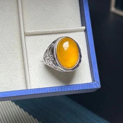 Anillo amuleto vintage de jadeíta amarillo hielo natural atractivo para hombres Foto 1 de 4