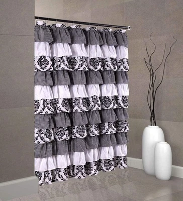 Royale Damask Ruffled Multi-Color Fabric Shower Curtain Size 72 x 72 inch - Image 1 of 4